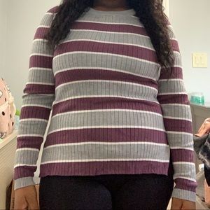 Stripped Lace Up Sweater